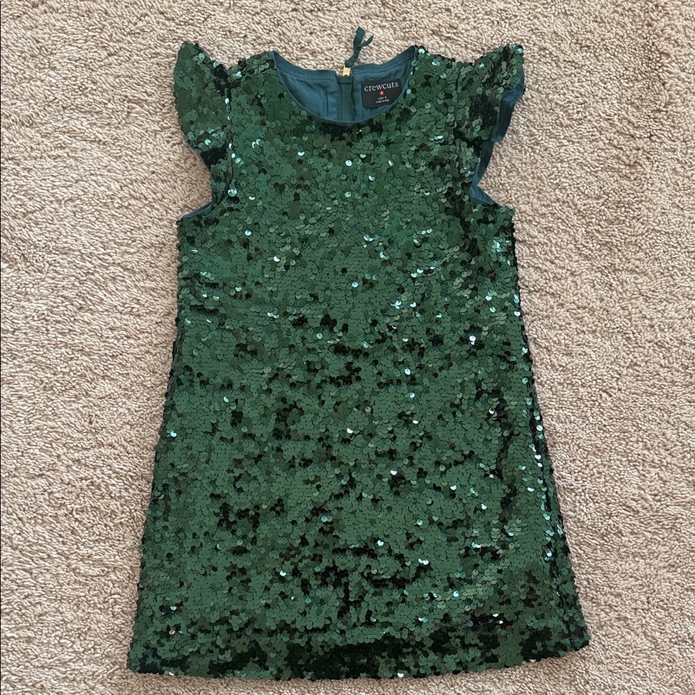 Crewcuts Green Sequin Flutter Sleeve Dress
